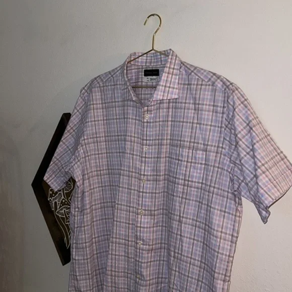 Thomas Dean Pink & Blue Plaid Casual Button Down Sz.XXL - Picture 3 of 5